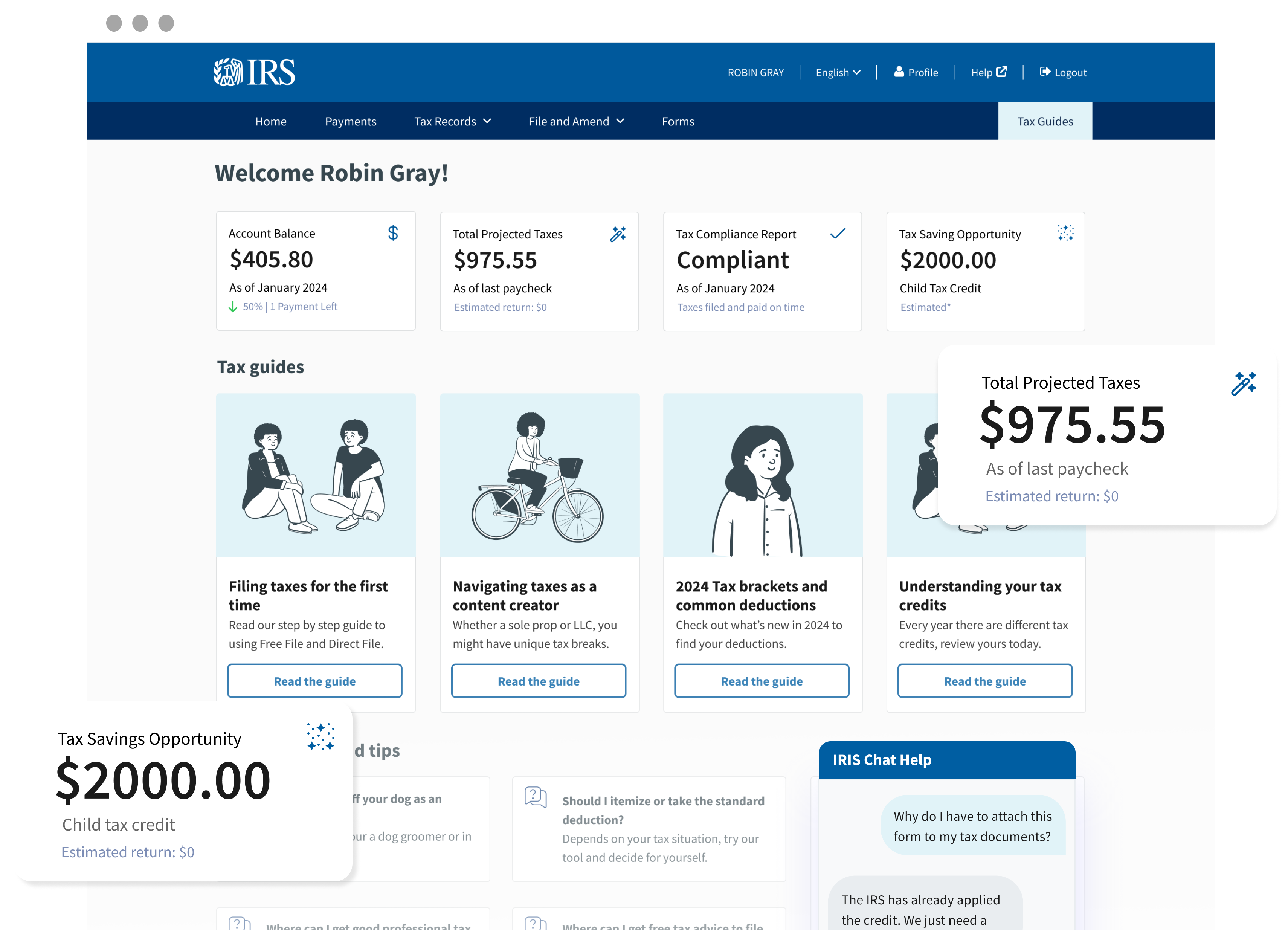 Updted homepage design for IRS online accounts